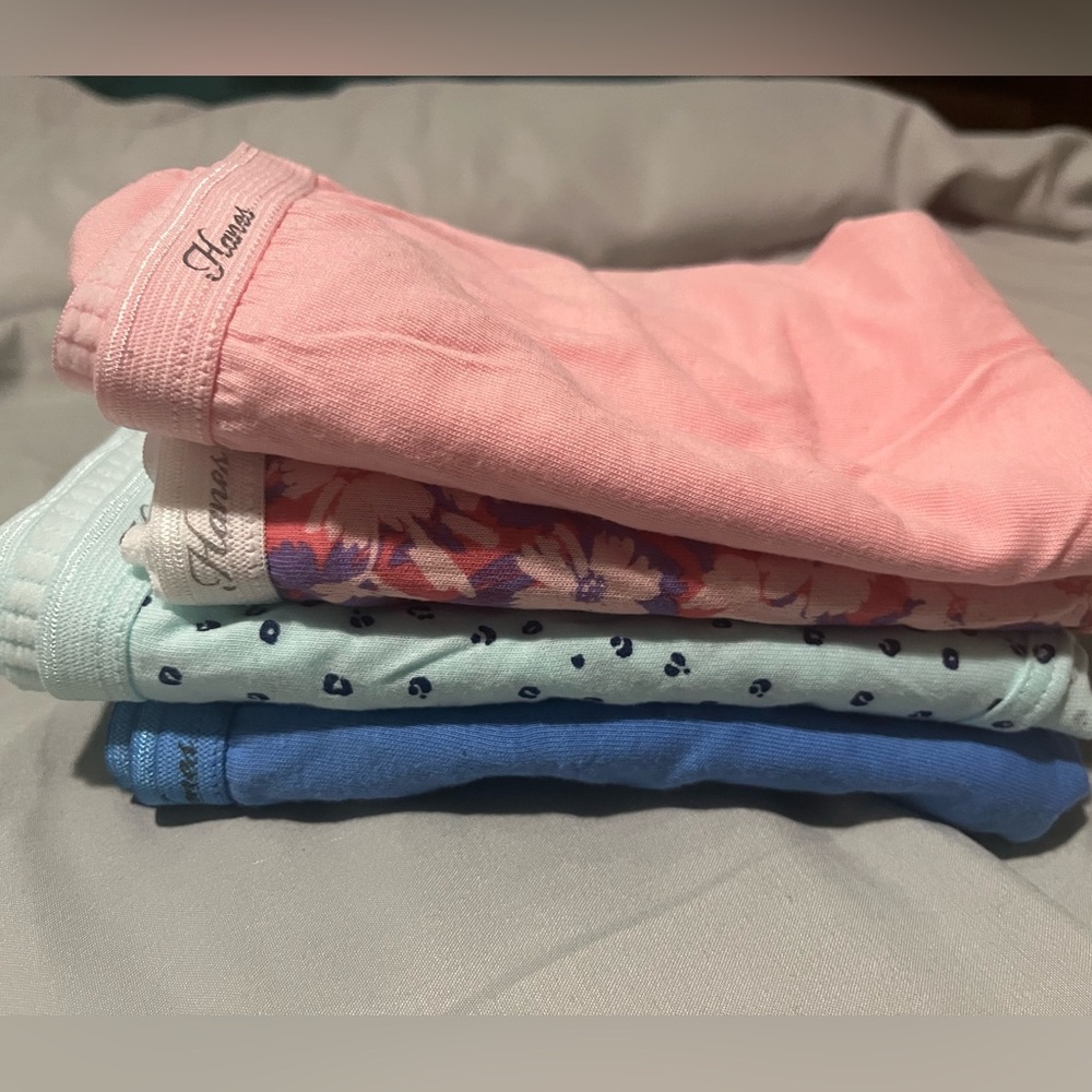3X Hanes Women's Panties Set - Floral, White, Pink, and Blue - Picture 2 of 3